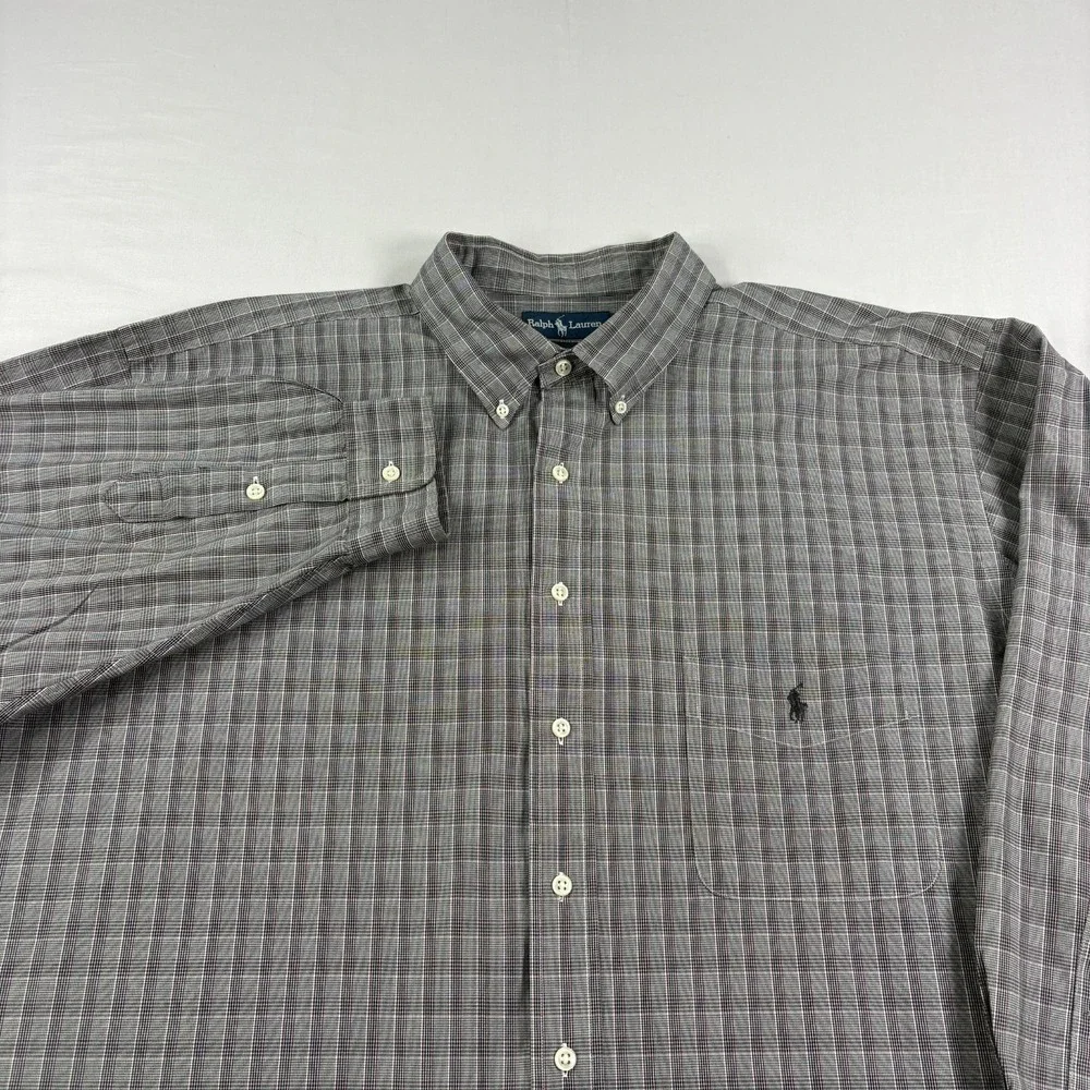 Polo Ralph Lauren Shirt Mens 3XB Big Gray Plaid Button Up‎ Long Sleeve